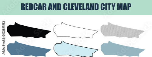 Cuadro en lienzo Redcar and Cleveland map variations in solid and outline styles with subtle back