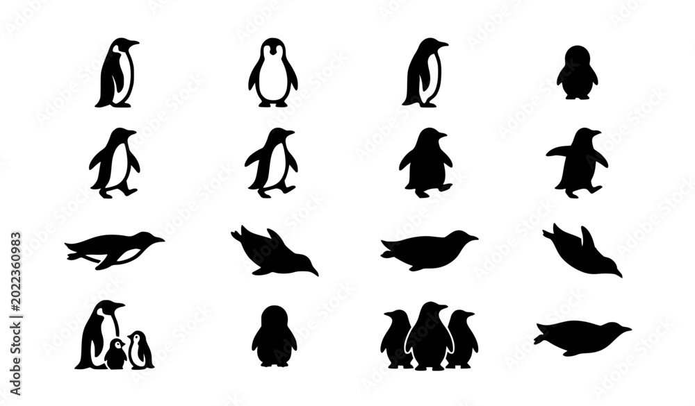 Fototapeta premium Penguin Silhouette Collection Arctic Bird Vector Set