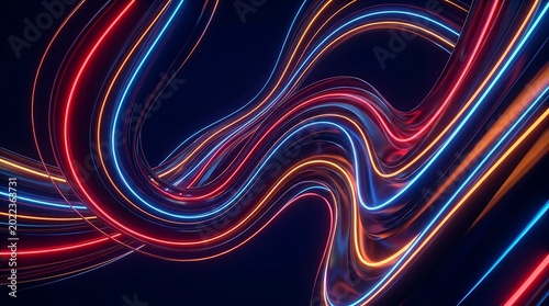 Abstract dynamic background with colorful neon curves