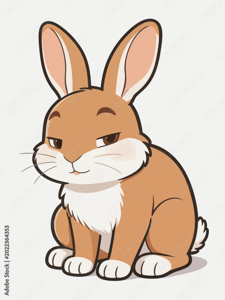 Obraz premium Cute brown rabbit sitting and looking at viewer with a calm expression in a simple cartoon style