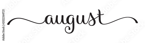 AUGUST black brush lettering banner on transparent background