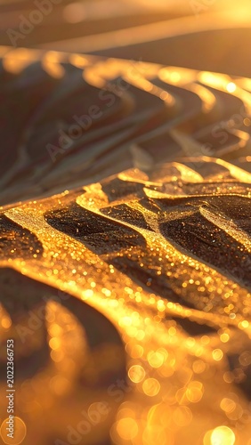 Golden Metallic Surface with Ornate Pattern.