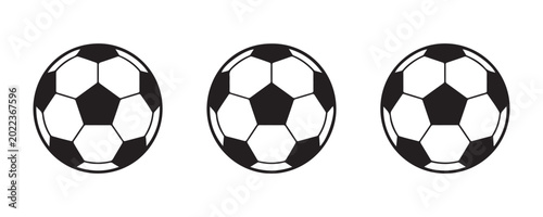 Foto Minimalist graphic set of three identical soccer ball icons arranged on transparent background