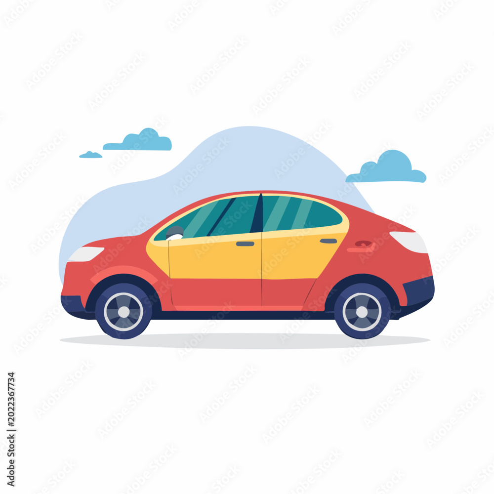 Obraz premium Red and Yellow Sedan Car Illustration