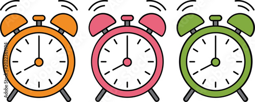 Tablou pe pânză Alarm clock cartoon collection set, colorful wake up timer vector illustration i