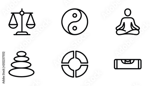 Photography Balance and Harmony Icons: Scales of Justice, Yin Yang, Meditation, Zen Stones,
