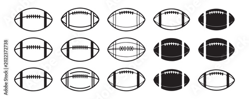 Obraz na plátně Set of fifteen black football icons showing outline and solid fill styles on a transparent background