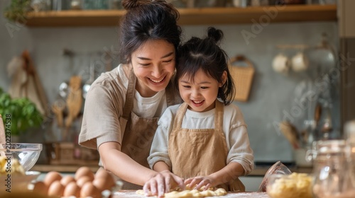 Happy mother daughter baking