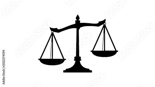 A minimalist black silhouette of the balance scales of justice isolated on a white background. This clean 2D vector graphic provides a modern, universal symbol for law, comparison, and decision-making