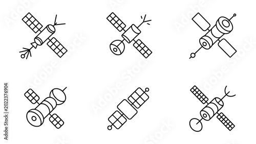 Tableau sur toile Collection of six distinct line art icons depicting various types of orbital sat