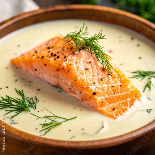 Poached salmon in creamy sauce