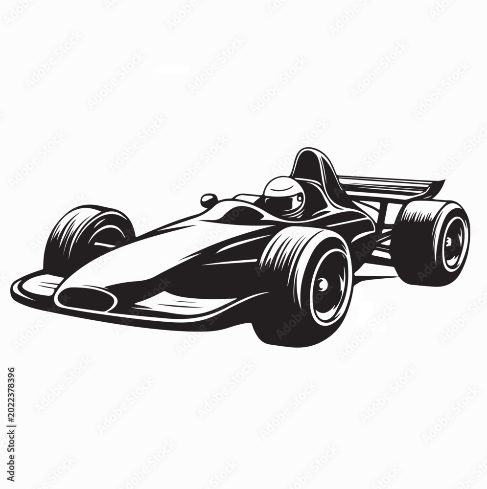 Fototapeta premium Formula One Racing Car and Driver Vector Illustration on White Background