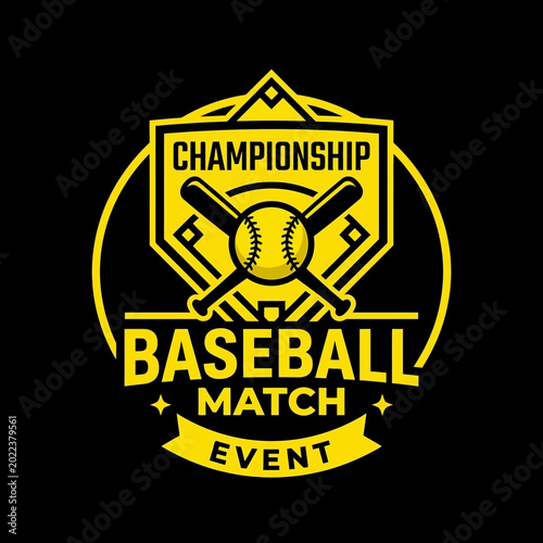 Bold Championship Baseball Match Event Emblem Design Featuring Sporty Visuals and Energetic Details