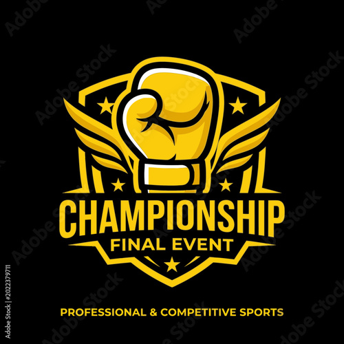 Bold Championship Emblem Featuring Boxing Glove and Wings for Sports Competitions