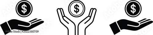 Foto Three showing hands holding or receiving dollar coins
