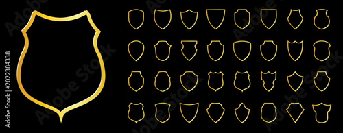 Foto Collection of various gold shield shapes and icons in different styles and sizes