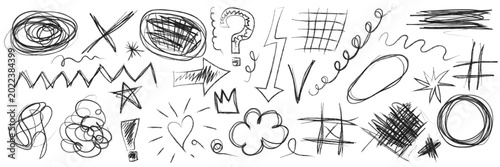 Tableau sur toile Hand drawn pen scribbles, messy pencil doodles, rough sketch swirls and underlines