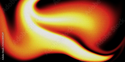 Abstract fiery orange and yellow liquid wave with heavy grain texture on black background