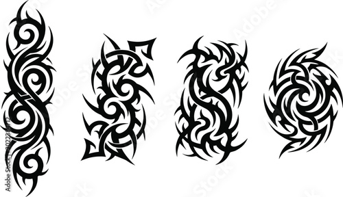 Cuadro en lienzo Abstract black tribal tattoo design vector set with sharp swirling ornaments for