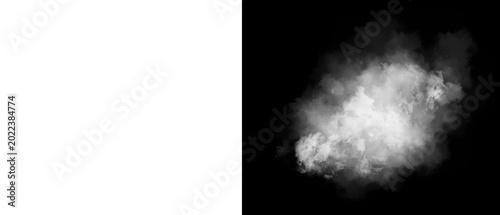 Atmospheric white smoke cloud on black background, ethereal steam vapor texture, realistic fog element for photo compositing and design