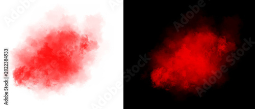 Tableau sur toile Red smoke cloud on white and black background, vibrant crimson vapor explosion,