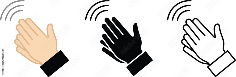 Fototapeta premium Clapping hands applause icon set in flat silhouette and outline style vector illustrationClapping hands applause icon set in flat silhouette and outline style vector illustration