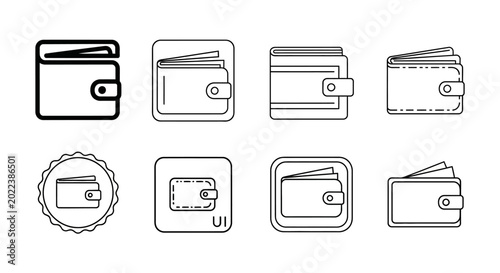 Set of minimalist wallet icons, clean line art style for UI design