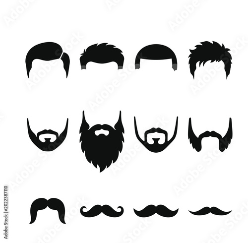 Bold Men's Beard and Mustache Vector Silhouettes for Creative Barber and Male Styling Projects