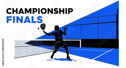 Championship Finals Padel Silhouette: Dynamic Sporting Action On A Blue Court