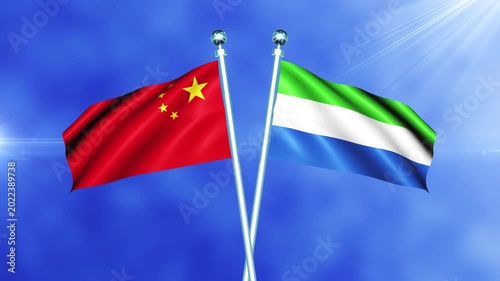 China and Sierra Leone Flag Waving On Pole Loop