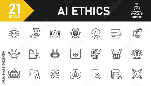Fotografija AI ethics line icon set
