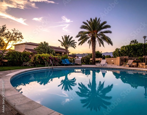 Poolside palms at sunset
