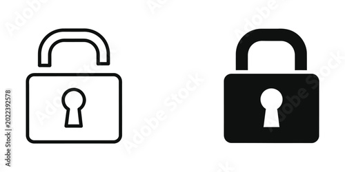 Photos Open and closed padlock icons in simple black and white