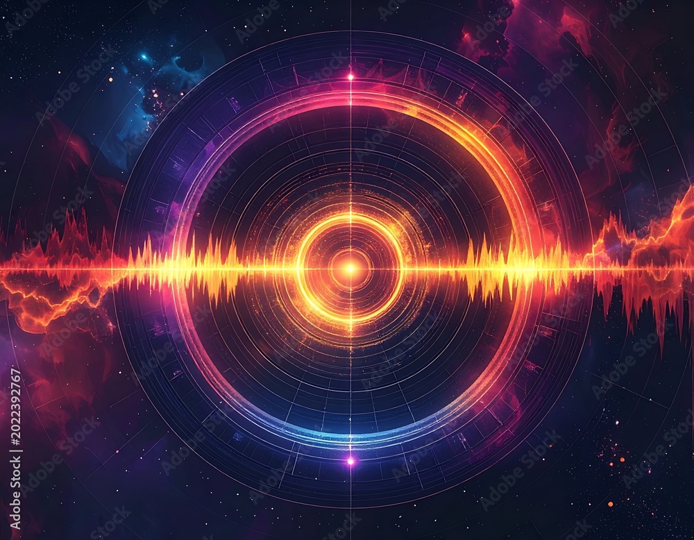 Obraz premium Vibrant Sound Wave Energy Visualization Graphic.