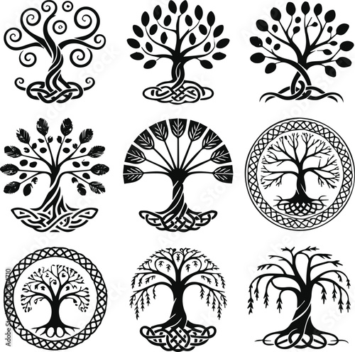 Foto Tree of life inside interlace circle emblem