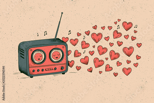 retro tv set with hearts
