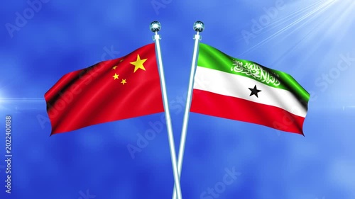China and Somaliland Flag Waving On Pole Loop