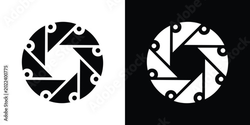 Canvas-taulu Black and white camera shutter on contrasting backgrounds symbol mechanical