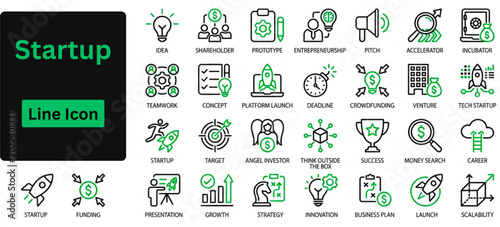 Canvastavla Line art vector of Startup icon set