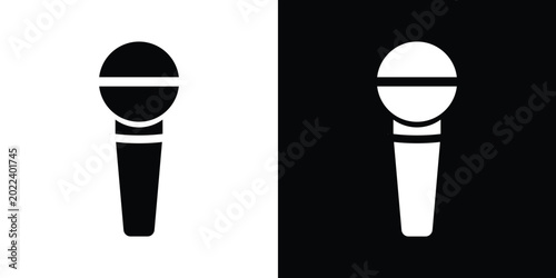 Cuadro en lienzo Black and white microphone on contrasting backgrounds microphones silhouettes au