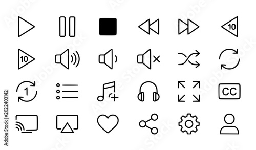 Bilde på lerret Media Player Interface Vector Illustration Including Play, Pause, Stop, Forward,
