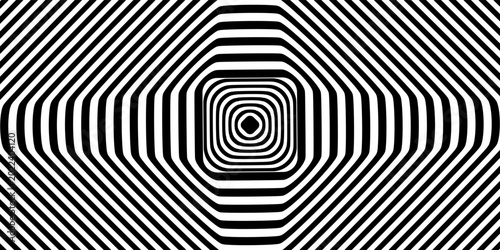Foto black and white optical illusion background, concentric rounded square tunnel pa