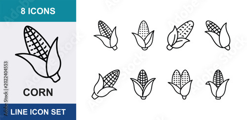 Corn Cob Line Art Icons Vector Illustration Set