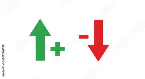 Konstfotografi plus and minus icons with arrows green and red