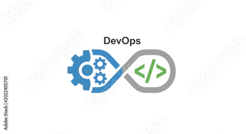 devops icon with gears and code brackets on white background