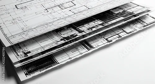 Obraz Architectural Blueprints Stacked, Technical Drawings, Construction Plans, Engineering Design