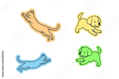 Canvas Print playfull cat and dog illustration