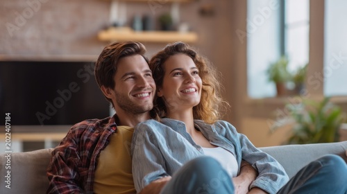 Happy couple relaxing on couch