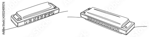 Bild auf Leinwand Harmonica mouth organ pair depicted in minimalist continuous line art style