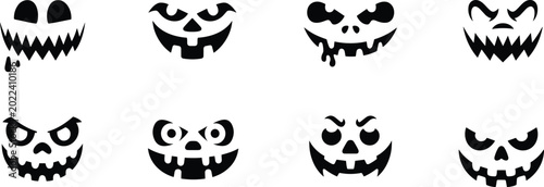Cuadro en lienzo Eight black silhouette carved pumpkin faces with dripping and menacing expressio